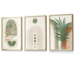Rackhams Sage Green Botanical Arches Set of 3 Framed Wall Art - 50x70cm - Gold - thumbnail 1