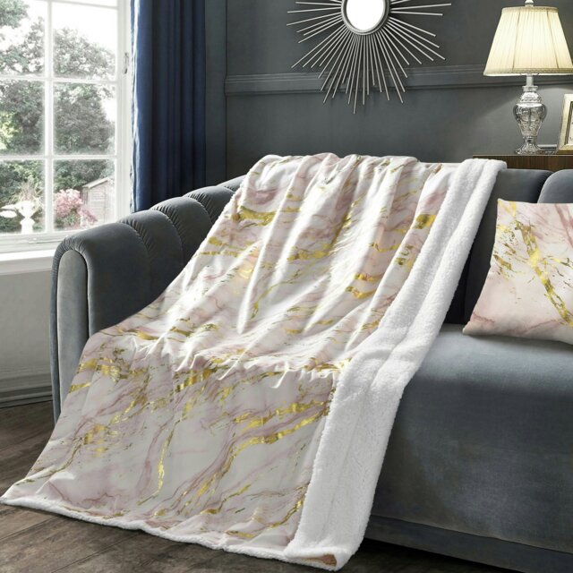 Rackhams Metallic Marble Sherpa Reverse Throw - 100cm x 150cm - Pink - image 1