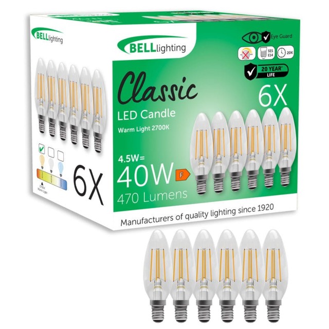 Rackhams E14 LED Filament Candle 4.5W Energy Saving Light Bulbs - Pack of 6 - image 1