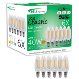 Rackhams E14 LED Filament Candle 4.5W Energy Saving Light Bulbs - Pack of 6 - thumbnail 1