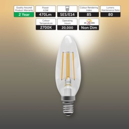 Rackhams E14 LED Filament Candle 4.5W Energy Saving Light Bulbs - Pack of 6 - thumbnail 3