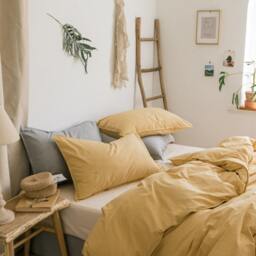 Rackhams ST214 Linen Duvet Cover + Bed Sheet + 2 Pillowcases, King - Yellow - Double - thumbnail 4