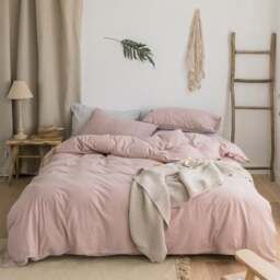 Rackhams ST214 Linen Duvet Cover + Bed Sheet + 2 Pillowcases, King - Yellow - Double - thumbnail 1