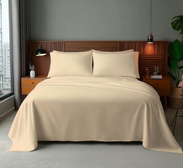 Rackhams Microfibre Soft Touch Flat Sheet Plain Dyed Bed Linen - King - Cream - image 1
