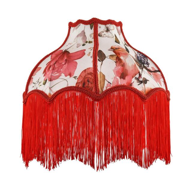 Rackhams Chic Red Robin Themed Vintage Victorian Style Cotton Fabric Lamp Shade - image 1
