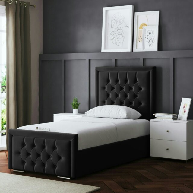 Rackhams Allegra Ottoman Bed with Upholstered Headboard - Black - Small Double / 4ft - image 1