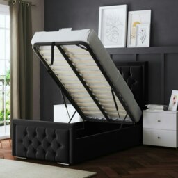 Rackhams Allegra Ottoman Bed with Upholstered Headboard - Black - Small Double / 4ft - thumbnail 5