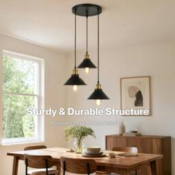 Rackhams Pendant Light 3 Lights Height Adjustable Vintage Ceiling Light Black - thumbnail 5