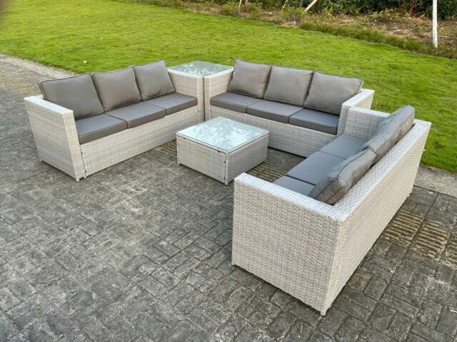 Rackhams Light Grey Lounge Outdoor PE Rattan Garden Furniture Set PE Wicker Sofa Set Square Coffee Table Side Table 6 Seater - image 1
