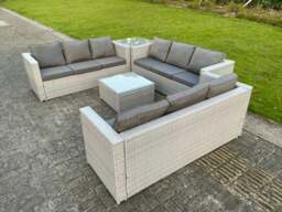 Rackhams Light Grey Lounge Outdoor PE Rattan Garden Furniture Set PE Wicker Sofa Set Square Coffee Table Side Table 6 Seater - thumbnail 2
