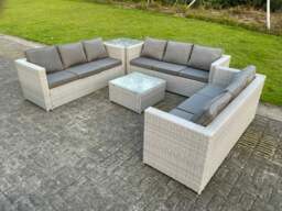 Rackhams Light Grey Lounge Outdoor PE Rattan Garden Furniture Set PE Wicker Sofa Set Square Coffee Table Side Table 6 Seater - thumbnail 1