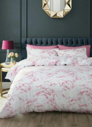 Rackhams Marble Printed Cotton Blend Duvet Cover and Pillowcase Set - Pink - Double