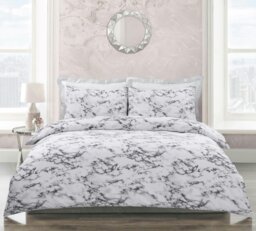 Rackhams Marble Printed Cotton Blend Duvet Cover and Pillowcase Set - Pink - Double - thumbnail 2