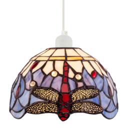 Rackhams Lavender Purple Toned Stained Glass Dragonfly Tiffany Pendant Shade - thumbnail 2