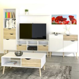 Rackhams Oslo TV Unit Wide 2 Drawers 4 Shelves in White and Oak - 1 - thumbnail 6