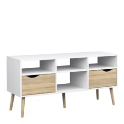 Rackhams Oslo TV Unit Wide 2 Drawers 4 Shelves in White and Oak - 1