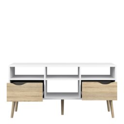 Rackhams Oslo TV Unit Wide 2 Drawers 4 Shelves in White and Oak - 1 - thumbnail 4