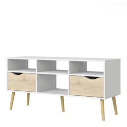 Rackhams Oslo TV Unit Wide 2 Drawers 4 Shelves in White and Oak - 1 - thumbnail 3