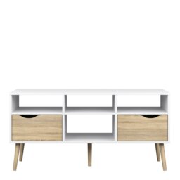 Rackhams Oslo TV Unit Wide 2 Drawers 4 Shelves in White and Oak - 1 - thumbnail 2