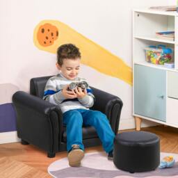 Rackhams Kids Sofa Chair Set Armchair Seating Seat Bedroom Playroom Stool Black - thumbnail 1