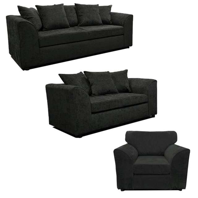 Rackhams Monaco Chenille Fabric 3 Piece Sofa Suite - Black - image 1