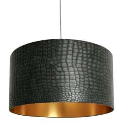 "Rackhams Black Mock Crocodile Print Lampshade with Gold Lining - Ceiling Pendant / Arc Lamp - 70cm Diameter x 30cm Height / (27"" x 12"")"