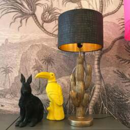 "Rackhams Black Mock Crocodile Print Lampshade with Gold Lining - Ceiling Pendant / Arc Lamp - 70cm Diameter x 30cm Height / (27"" x 12"")" - thumbnail 3