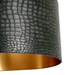 "Rackhams Black Mock Crocodile Print Lampshade with Gold Lining - Ceiling Pendant / Arc Lamp - 70cm Diameter x 30cm Height / (27"" x 12"")" - thumbnail 2