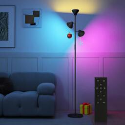 Rackhams RGB Floor Lamp with 3 Rotatable Head, Modern Standing Lamp, Black - Black - thumbnail 2