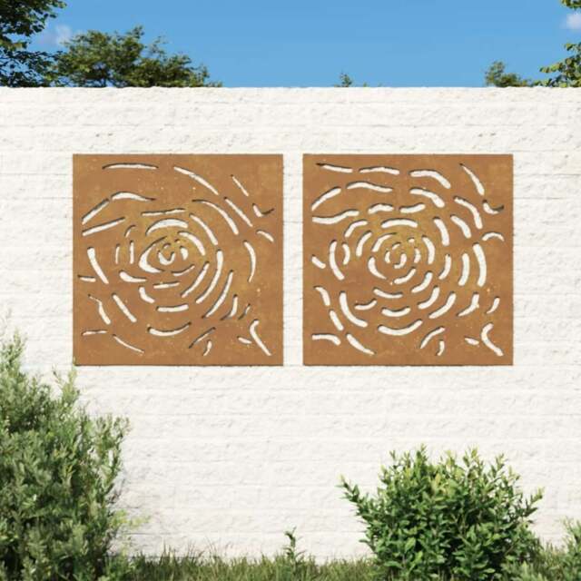Rackhams Garden Wall Decorations 2 pcs 55x55 cm Corten Steel Rose Design - image 1