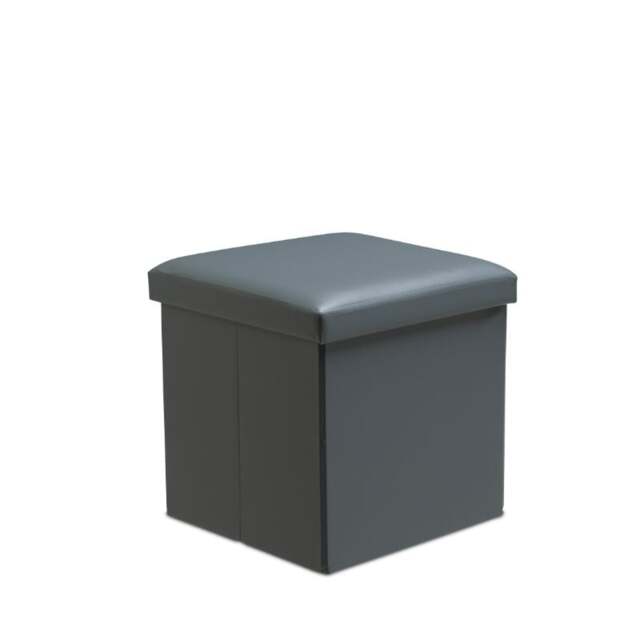 Rackhams Faux Leather Storage Ottoman Storage Box With Lid Foldable - 38x38x38cm Square - Grey - image 1