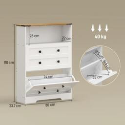 Rackhams Narrow Shoe Cabinet, Shoe Storage Cabinet with 2 Flip Drawers, White - thumbnail 4