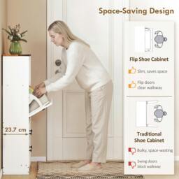 Rackhams Narrow Shoe Cabinet, Shoe Storage Cabinet with 2 Flip Drawers, White - thumbnail 5