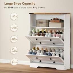 Rackhams Narrow Shoe Cabinet, Shoe Storage Cabinet with 2 Flip Drawers, White - thumbnail 6