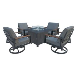 Rackhams Outdoor Aluminium Patio 5 Piece Dining Set, 4 Seater Garden Furniture Set with Firepit Table, Padded Armchair & Thick Cushions - Recliner Chair - thumbnail 3