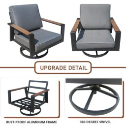 Rackhams Outdoor Aluminium Patio 5 Piece Dining Set, 4 Seater Garden Furniture Set with Firepit Table, Padded Armchair & Thick Cushions - Recliner Chair - thumbnail 6