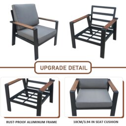 Rackhams Outdoor Aluminium Patio 5 Piece Dining Set, 4 Seater Garden Furniture Set with Firepit Table, Padded Armchair & Thick Cushions - Recliner Chair - thumbnail 4
