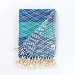 Rackhams Caria Throw Blanket, HAND-LOOMED - Royal Blue with Turquoise