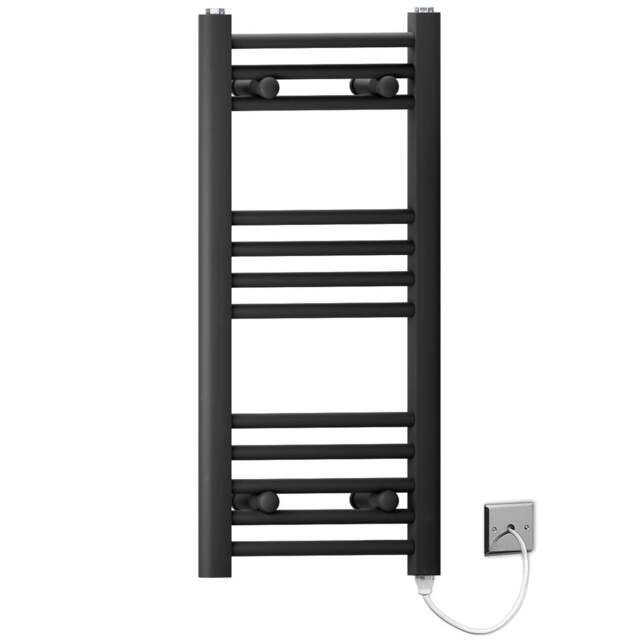 Rackhams 300 x 700mm Flat Black Electric Pre-Filled Heated Towel Rail Radiator For Bathroom Designer Standard Element - image 1