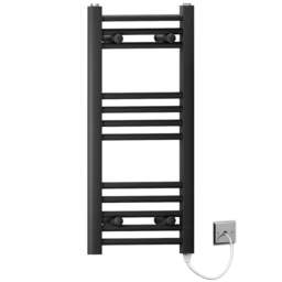 Rackhams 300 x 700mm Flat Black Electric Pre-Filled Heated Towel Rail Radiator For Bathroom Designer Standard Element