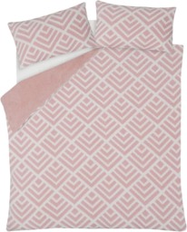 Rackhams Luxurious GEO JACQUARD Fleece Duvet Cover with Pillowcases - Blush - Double (200cm x 200cm) - thumbnail 3