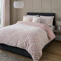 Rackhams Luxurious GEO JACQUARD Fleece Duvet Cover with Pillowcases - Blush - Double (200cm x 200cm) - thumbnail 4