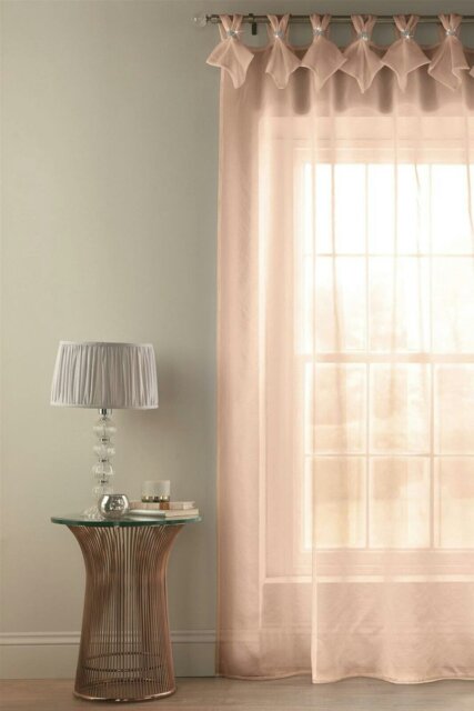 "Rackhams Tiara Dolly Voile Semi-Sheer Tabbed Curtain Panel - Pink - 90"""