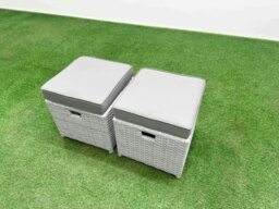 Rackhams PE Rattan Lounge Sofa Set 11 Seater Outdoor Garden Furniture Set with Rectangular Dining Table 3 Seater Sofa 2 Stools Light Grey - thumbnail 4