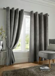 Rackhams Velvet Ring Top Blackout Curtains - Silver - 168cm width x 137cm drop - thumbnail 1
