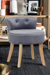 Rackhams Grey Velvet Low Backrest Dressing Stool with Log Color Legs - Grey - thumbnail 1