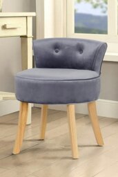 Rackhams Grey Velvet Low Backrest Dressing Stool with Log Color Legs - Grey - thumbnail 2
