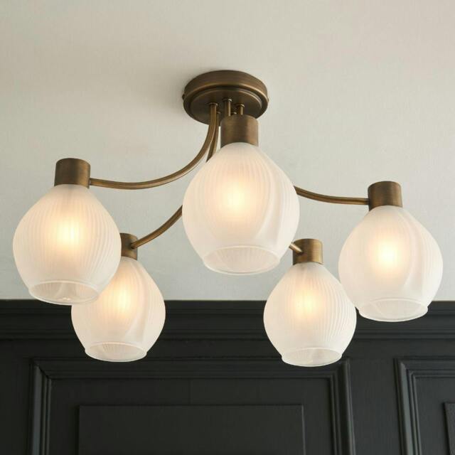 Rackhams Hamilton 5 Light Antique Brass Semi Flush Ceiling Light - image 1