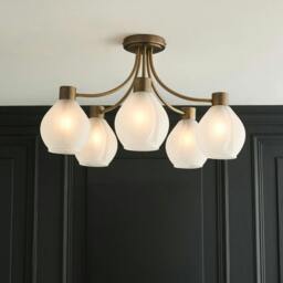 Rackhams Hamilton 5 Light Antique Brass Semi Flush Ceiling Light - thumbnail 3