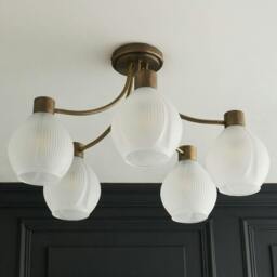 Rackhams Hamilton 5 Light Antique Brass Semi Flush Ceiling Light - thumbnail 2